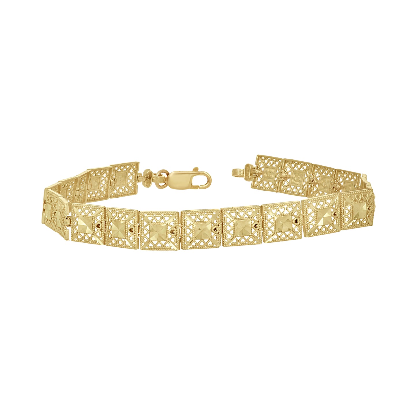 10K Yellow Gold Womens Square Link Bracelet