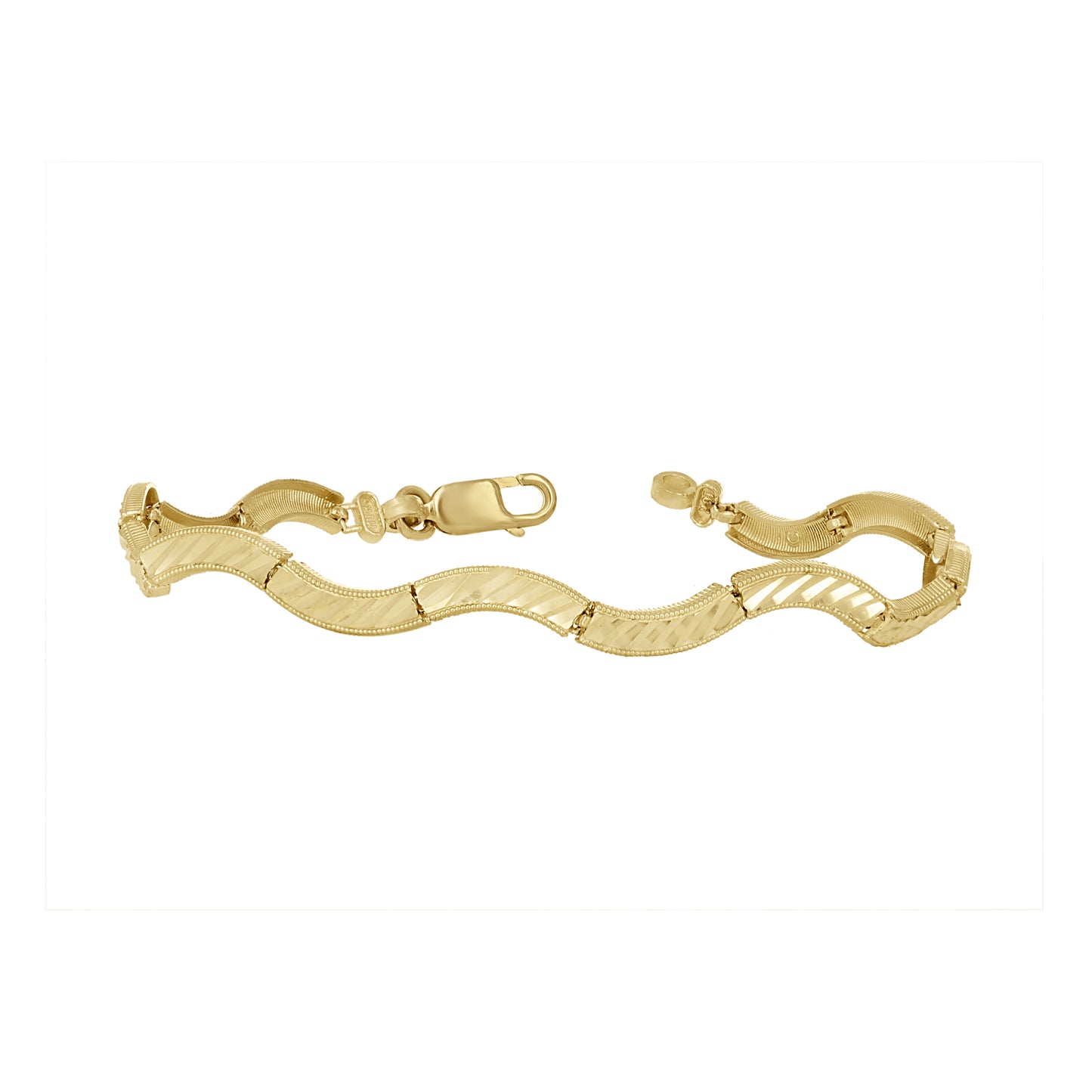 10K Yellow Gold Womens Wave Pattern Link Bracelet