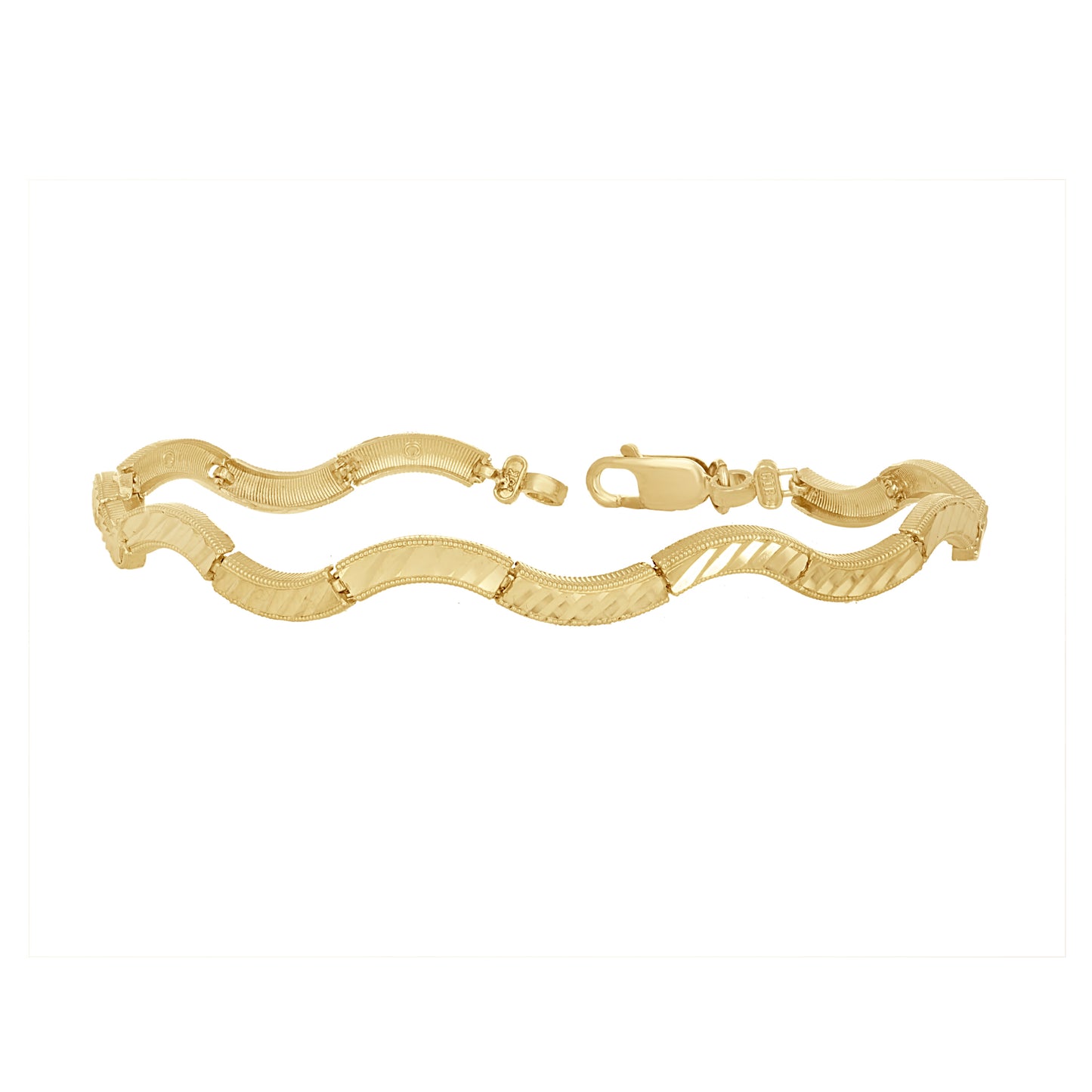 10K Yellow Gold Womens Wave Pattern Link Bracelet