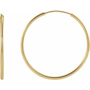 14K Yellow Gold Pair Endless Flexible Tube Hoop Earrings, Length: 25 Mm, Thickness: 1 Mm