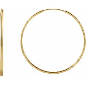 14K Yellow Gold Pair Endless Flexible Tube Hoop Earrings, Length: 30 Mm, Thickness: 1 Mm