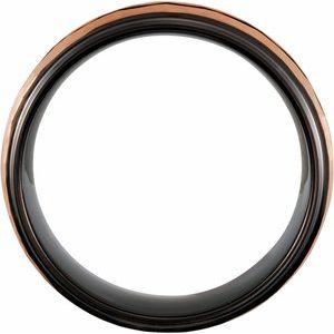 18K Rose Gold PVD & Black PVD Tungsten 8 mm Stepped-Edge Grooved Comfort-Fit Flat Band Size 9.5