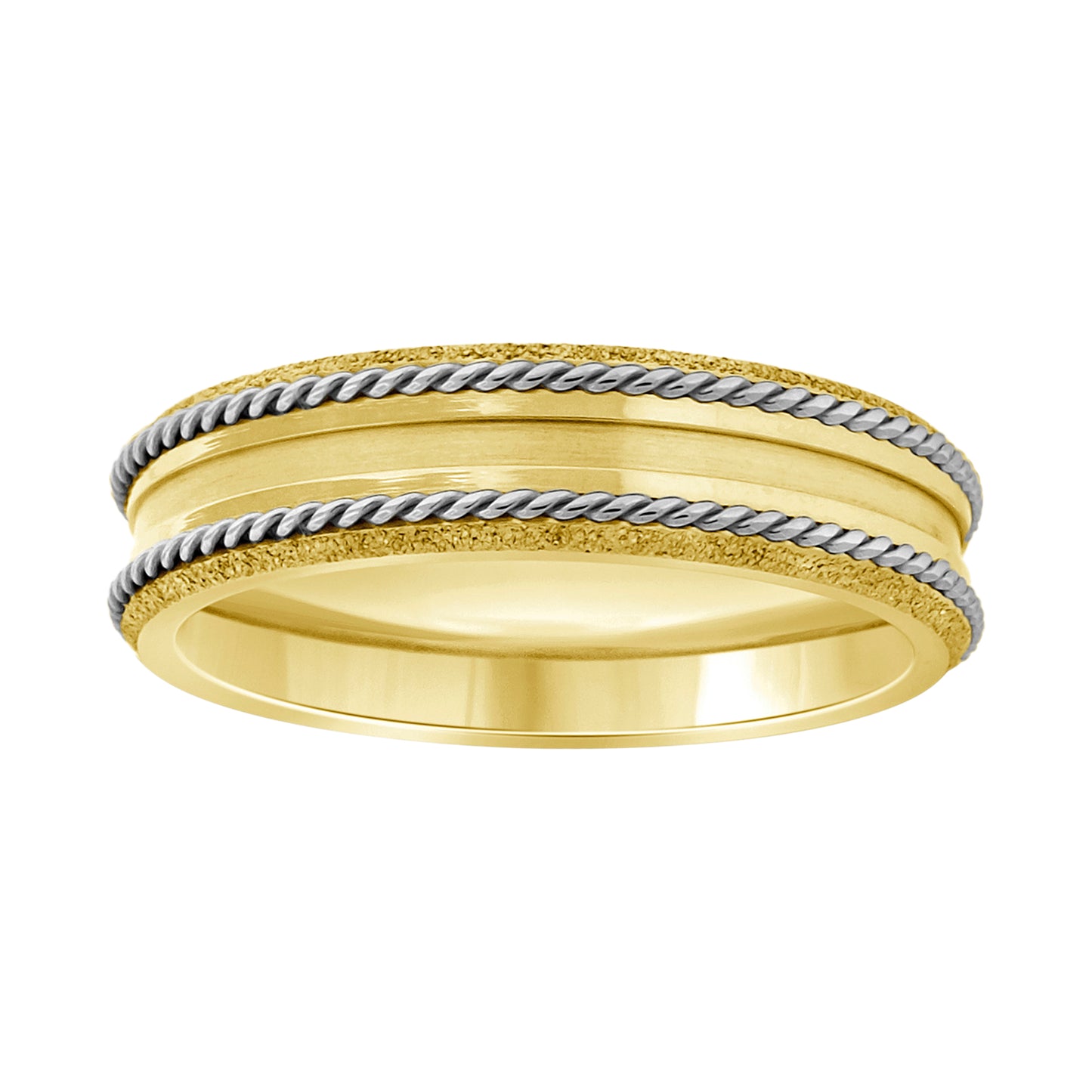 Stainless Steel Mens Two-Tone Double Rope Inlay Center Grooved Comfort-Fit Fashion Bridal Anniversary Wedding Engagement Band Ring