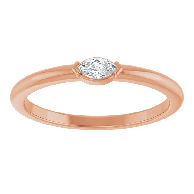 14K Rose Gold Marquise 4.5 X 2.5 Mm Polished 1/8 Ctw Natural Diamond Solitaire V-End Ring, Size 7