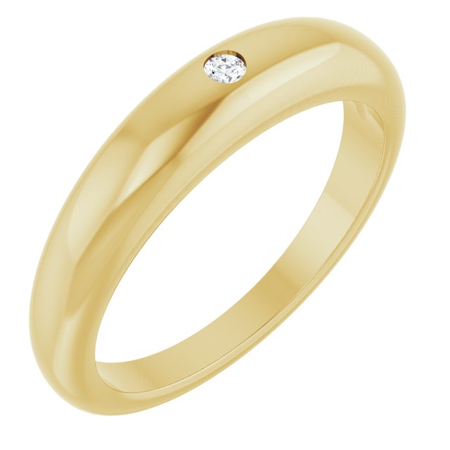 14K Yellow Gold Or Sterling Silver Round 2 Mm Polished .03 Ct Natural Diamond Petite Dome Ring, Size 7