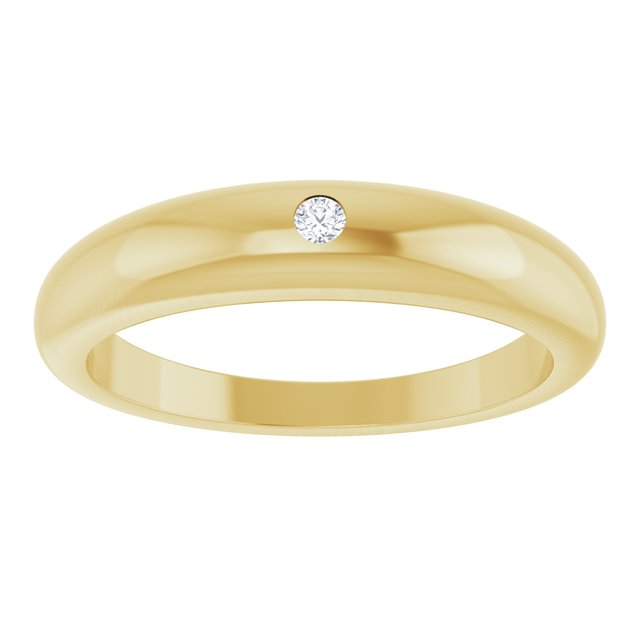 14K Yellow Gold Or Sterling Silver Round 2 Mm Polished .03 Ct Natural Diamond Petite Dome Ring, Size 7