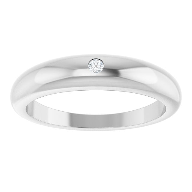 14K Yellow Gold Or Sterling Silver Round 2 Mm Polished .03 Ct Natural Diamond Petite Dome Ring, Size 7
