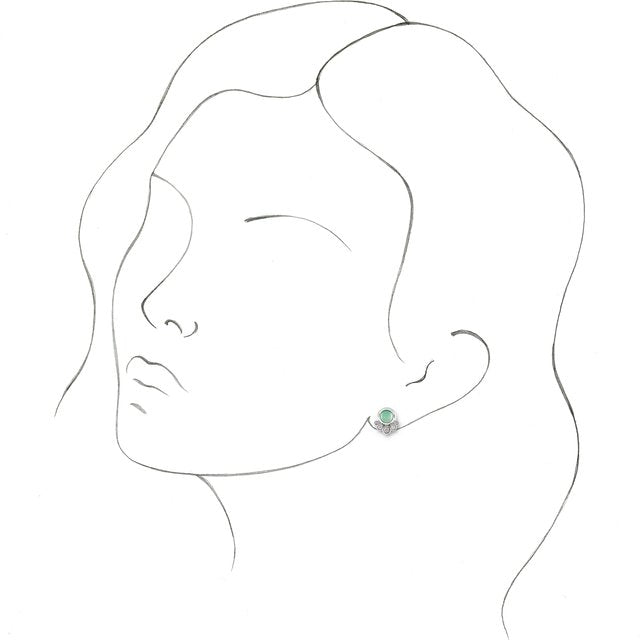 14K White Gold 5 Mm Round Friction Backs Sold Separately Polished Natural Green Chrysoprase And 1/8 Ctw Natural Diamond Earrings