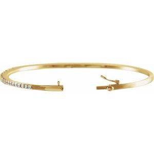 14K Yellow Gold Straight Baguette 3.4 X 1.7Mm H-I I1 1 Ctw Natural Diamond Bangle Bracelet, Length: 7 In