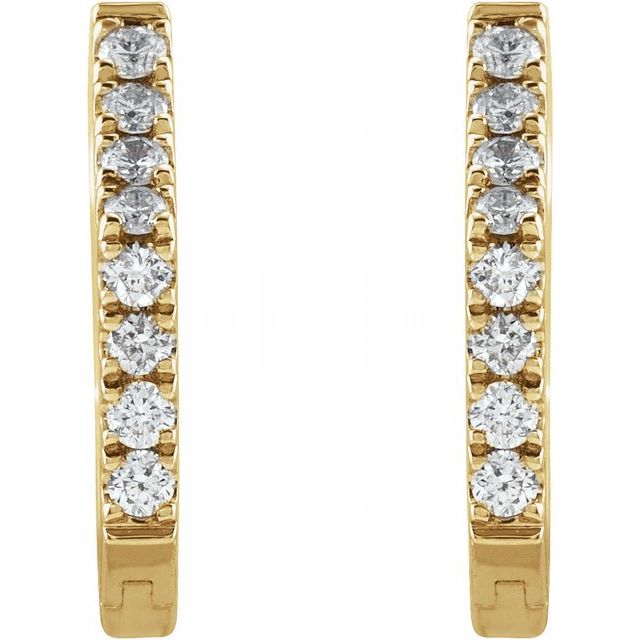 14K White Or Yellow Gold 10.5 X 1.5 Mm Pair Hinged Polished 1/8 Ctw Natural Diamond Geometric Hoop Earrings