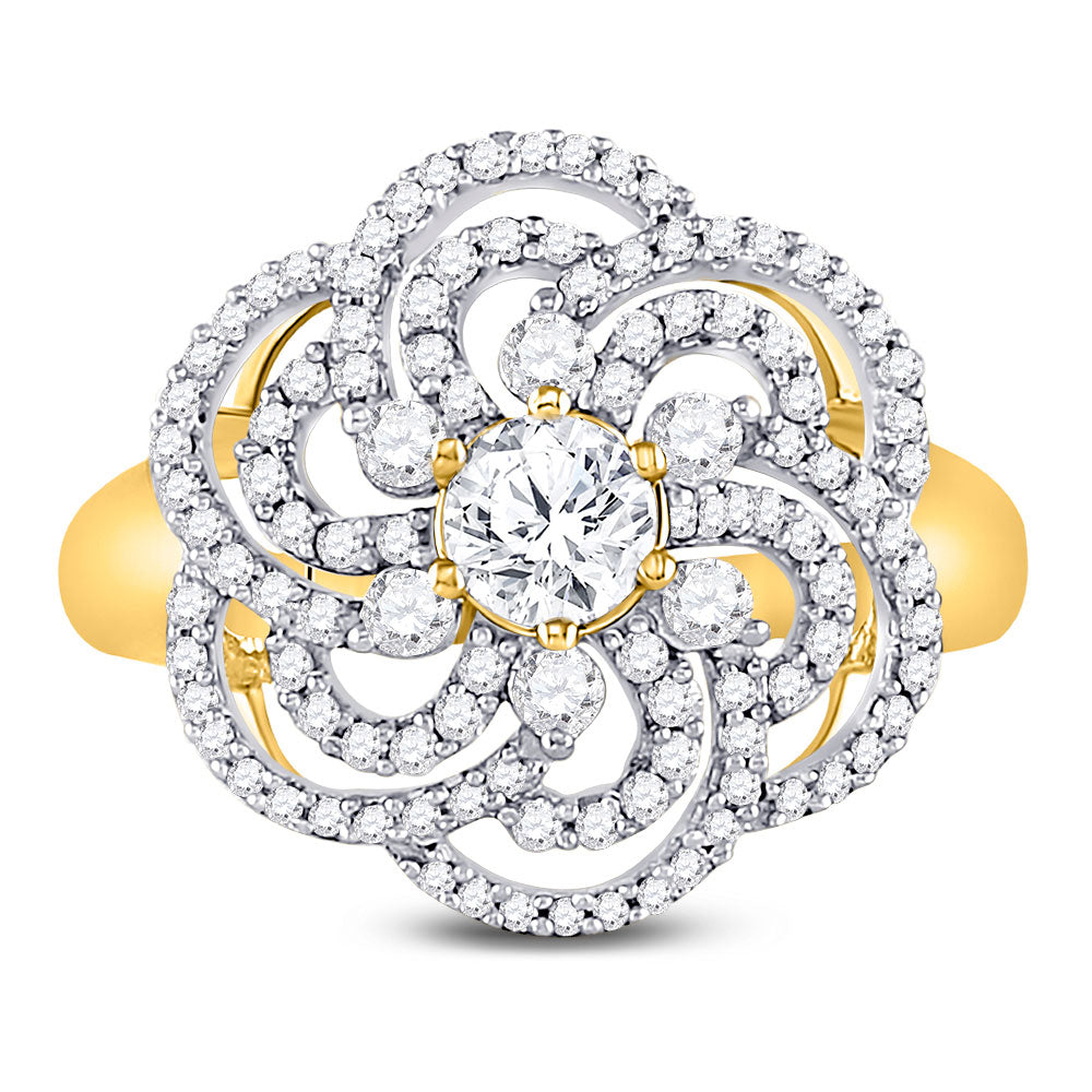 10K Yellow Gold Womens Round Diamond Flower Solitaire Fashion Ring 1 Cttw, Womens Size: 5-10