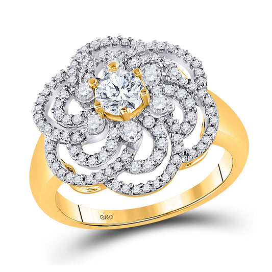 10K Yellow Gold Womens Round Diamond Flower Solitaire Fashion Ring 1 Cttw, Womens Size: 5-10