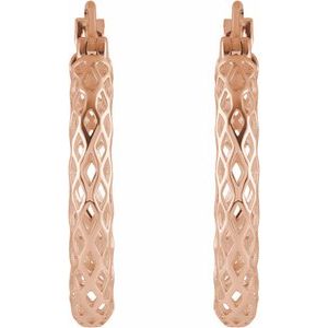 14K Rose Gold 21 X 2.5 Mm Pair Catch Polished Diamond-Cut Hoop Earrings