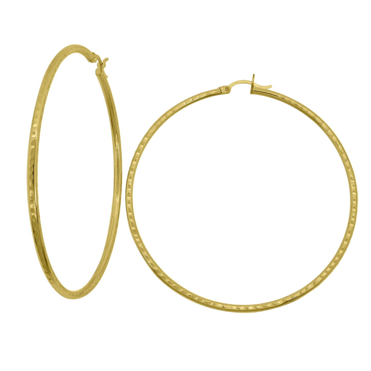 14K Yellow Gold Unisex Hammered Huggie Hoop 2.5Mm Earrings
