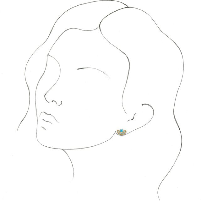 14K Yellow Gold 3.5 Mm Round Friction Back Polished Natural Turquoise And Aquamarine Fan Earrings
