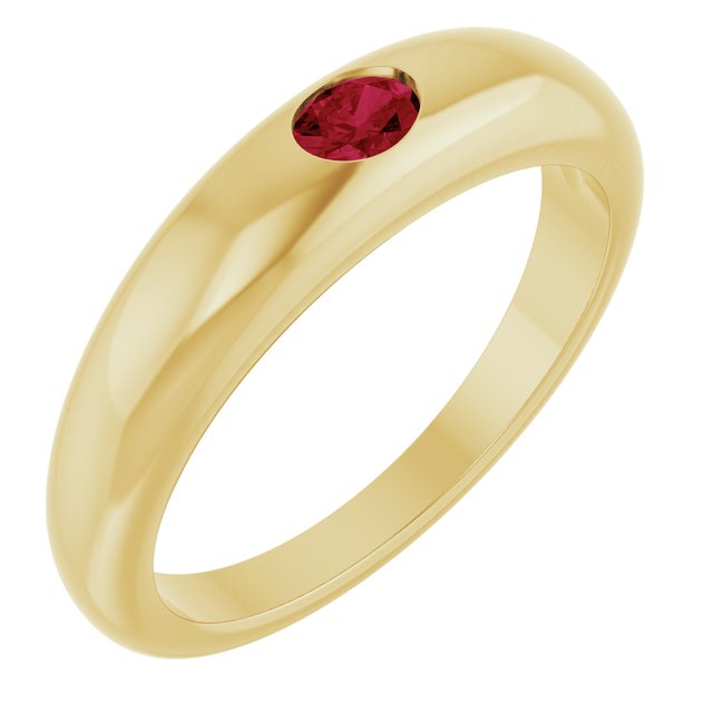 14K Yellow Gold Oval 4 X 3 Mm Polished Natural Ruby Petite Dome Ring, Size 7
