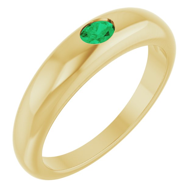 14K Yellow Gold Oval 4 X 3 Mm Polished Natural Emerald Petite Dome Ring, Size 7