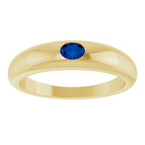 14K Yellow Gold Oval 4 X 3 Mm Natural Blue Sapphire Petite Dome Ring Size 7