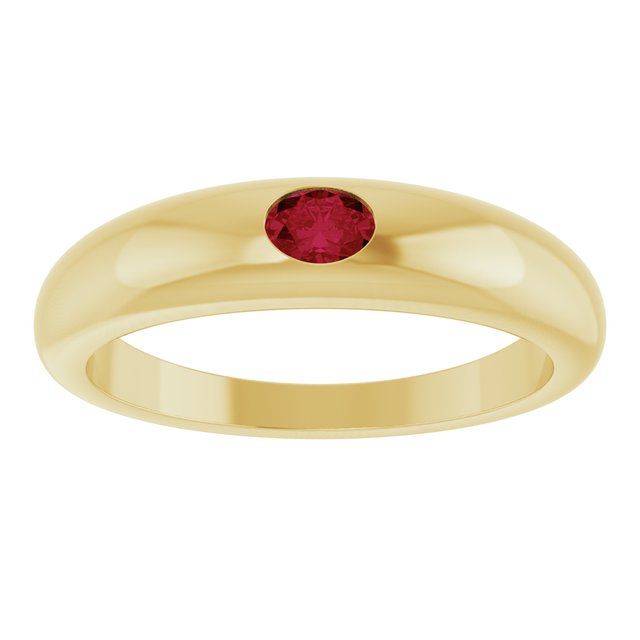 14K Yellow Gold Oval 4 X 3 Mm Polished Natural Ruby Petite Dome Ring, Size 7