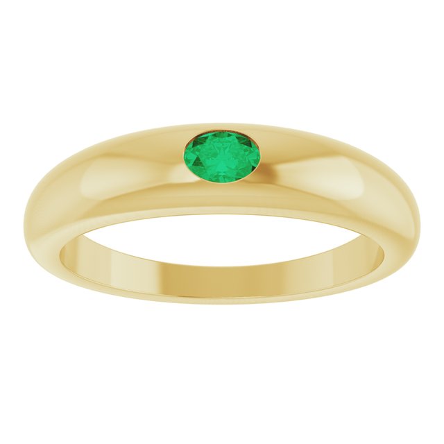 14K Yellow Gold Oval 4 X 3 Mm Polished Natural Emerald Petite Dome Ring, Size 7
