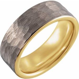 18K Yellow Or White Or Rose Gold PVD Tungsten 8 mm Flat Hammered Band