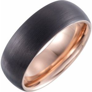 18K Yellow Or Rose Gold PVD & Black PVD Tungsten 8 mm Half Round Satin Finish Band