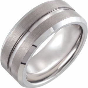Tungsten 8 mm Beveled Grooved Satin Band