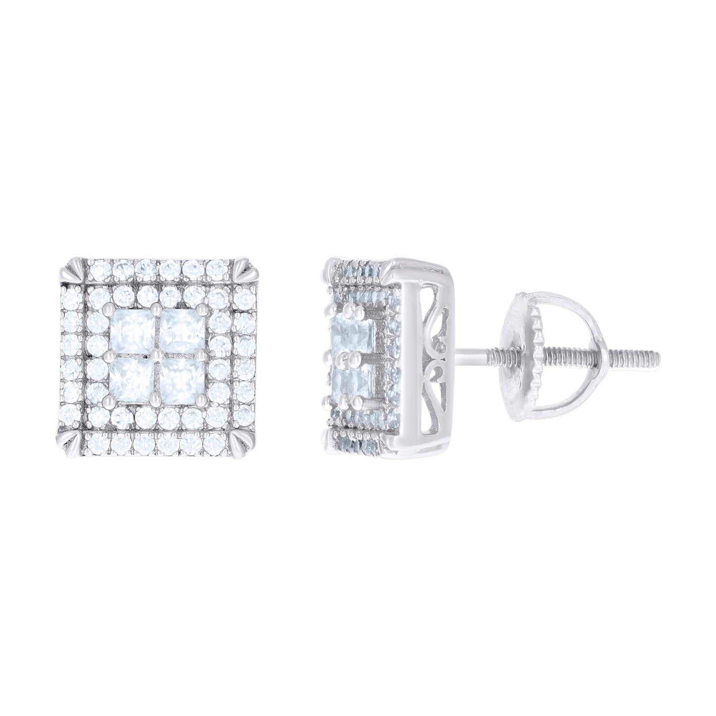 Sterling Silver Or Yellow-Tone Mens Womens Unisex Round Cubic Zirconia Stud Cluster Square Fashion Earrings