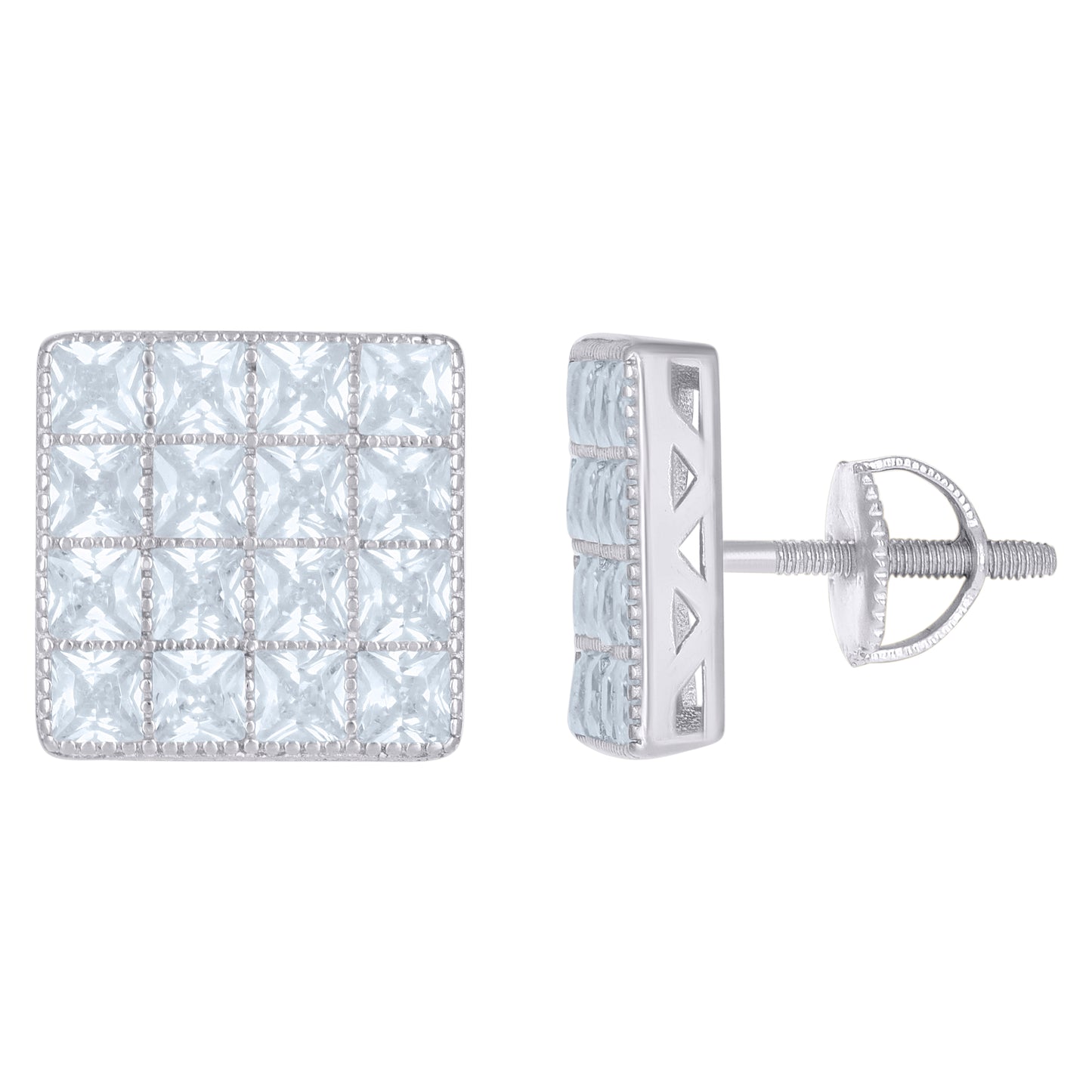 Sterling Silver Or Yellow-Tone Mens Womens Unisex Princess Cubic Zirconia Stud Cluster Square Fashion Earrings
