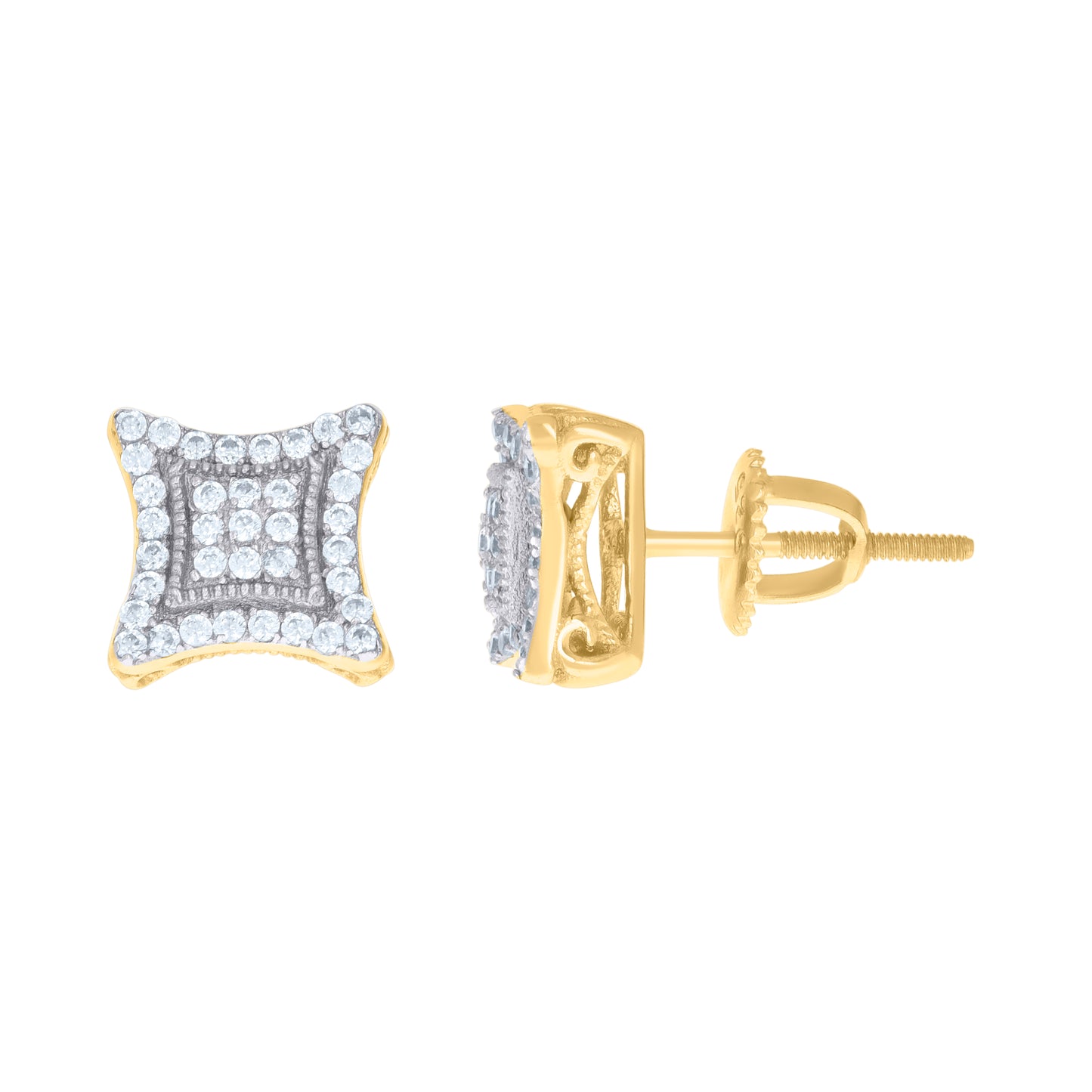 Sterling Silver Or Yellow-Tone Mens Round Cubic Zirconia Stud Cluster Square Fashion Earrings