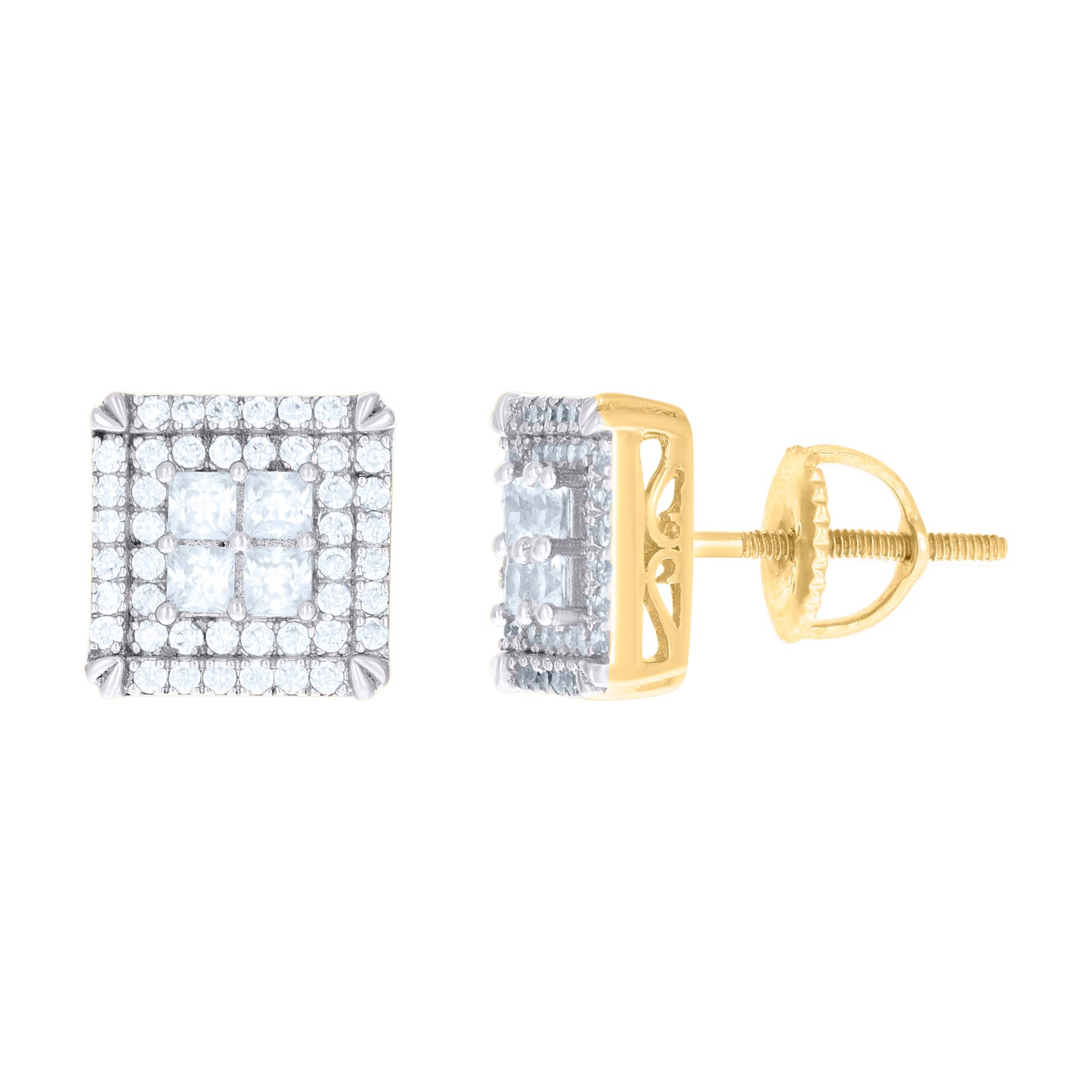 Sterling Silver Or Yellow-Tone Mens Womens Unisex Round Cubic Zirconia Stud Cluster Square Fashion Earrings
