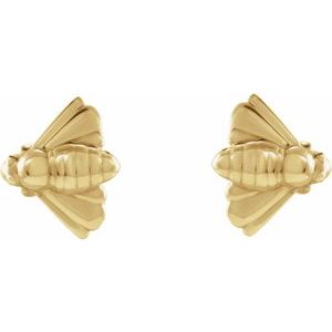 14K Yellow Gold 7.56 X 6.29 Mm Pair Friction Backs Polished Bee Stud Earrings