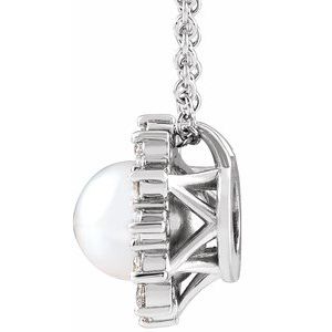 14K White Gold Pearl 5.5Mm G-H I1 Cultured White Akoya Pearl And 1/6 Ctw Natural Diamond Necklace, Length: 18 In