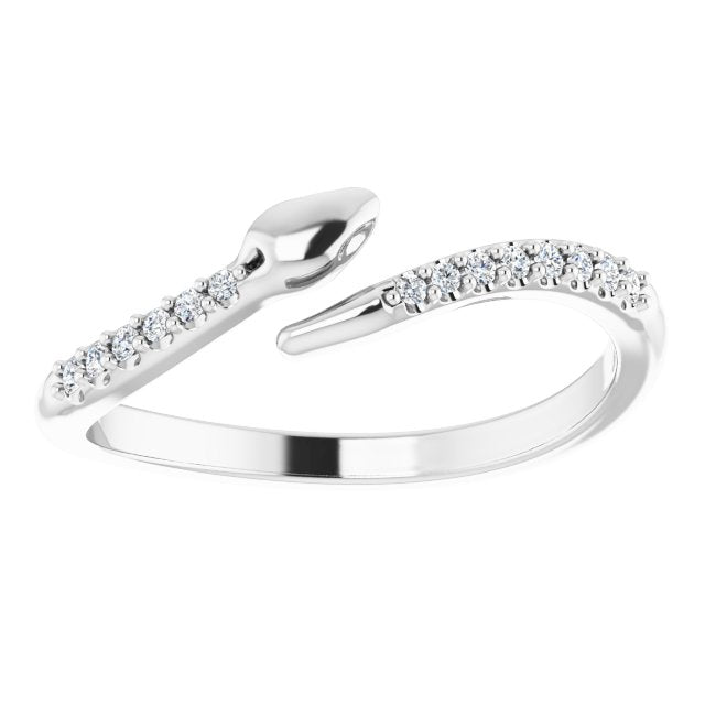 14K White Gold Round Polished .08 Ctw Natural Diamond Bypass Snake Ring, Size 7