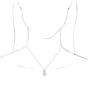 14K White Gold Pearl 9.5-10.0 Mm G-H I1 Cultured White Freshwater Pearl And 1/4 Ctw Natural Diamond Bar Necklace, Length: 18 In