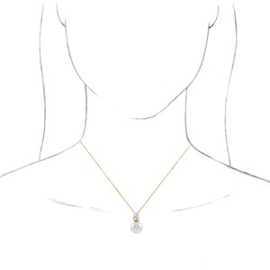 14K Yellow Gold Pearl 9.5-10.0 Mm G-H I1 Cultured White Freshwater Pearl And 1/4 Ctw Natural Diamond Bar Necklace, Length: 18 In