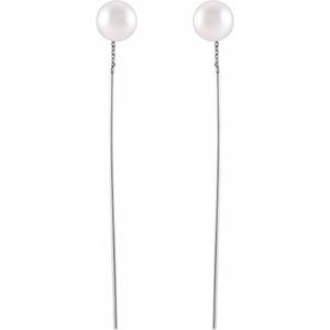 14K White Gold 59 X 1 Mm Pair Backless Polished White Freshwater Cultured Pearl Threader Earrings