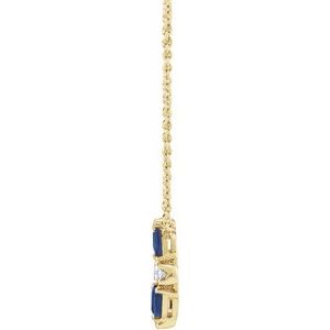 14K Yellow Gold Round 3Mm H-I I1 Natural Blue Sapphire And 1/10 Ctw Natural Diamond Necklace, Length: 18 In