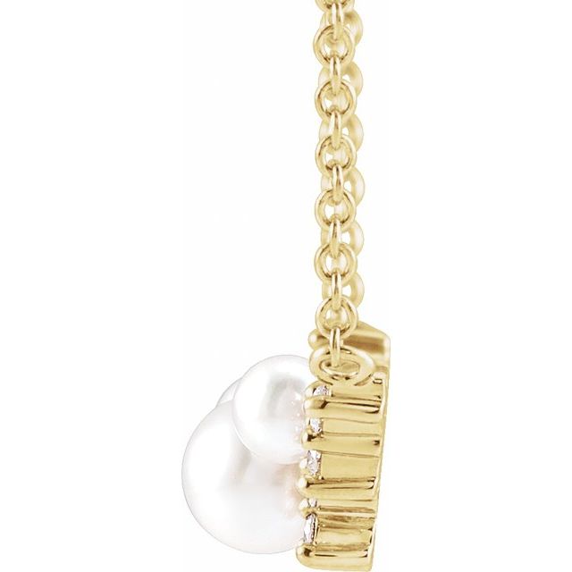 14K Yellow Gold 4.5Mm I1, G-H 18 In Polished Cultured White Akoya Pearl And .08 Ctw Natural Diamond Necklace Center