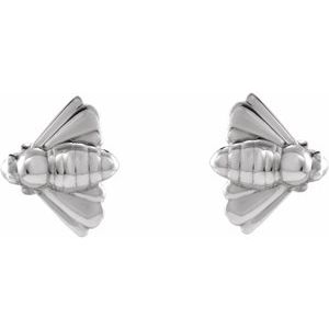 Sterling Silver 7.56 X 6.29 Mm Pair Friction Backs Included Polished Bee Stud Earrings