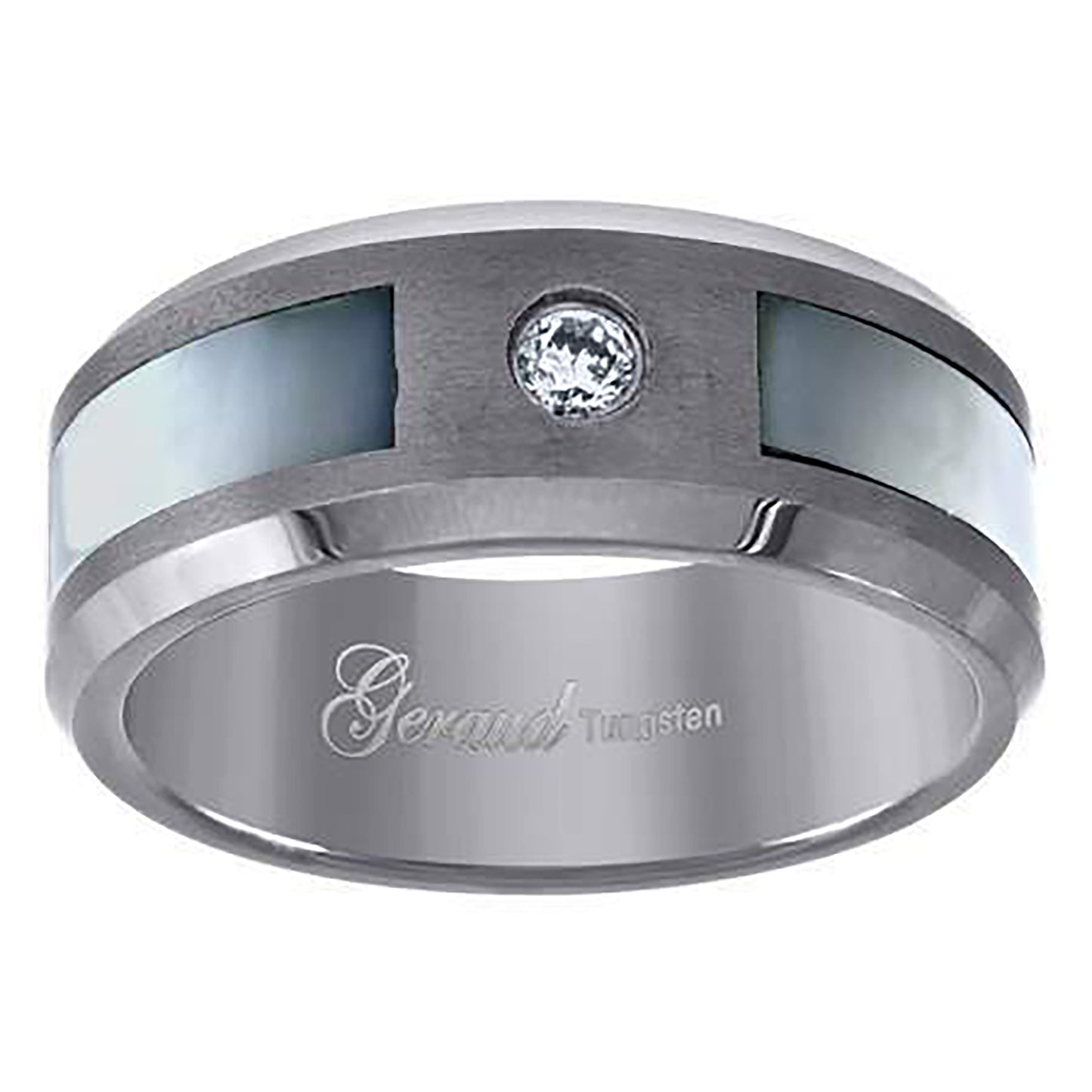 Tungsten Abalone Shell Inlay Cubic Zirconia Center Mens Comfort-fit 8mm Size-7-14 Bridal Anniversary Engagement Wedding Band