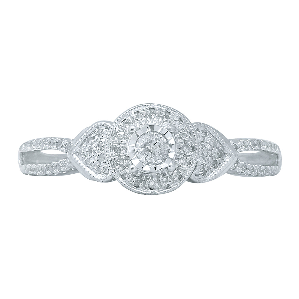 10K White Gold 0.20-0.21 Cttw Round Diamond Ladies Fanuc Ring