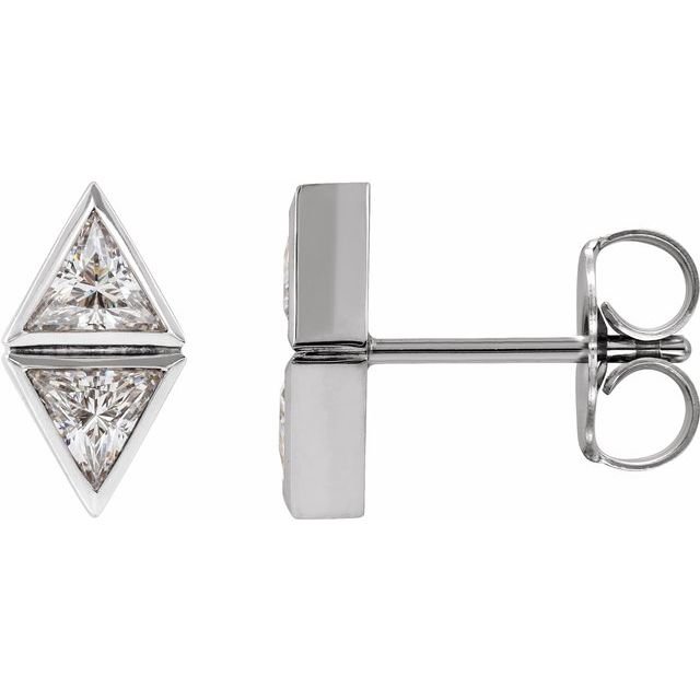 14K White Gold 2.5 X 2.5 X 2.5 Mm Triangle Friction Back Polished Two-Stone Bezel-Set Earrings