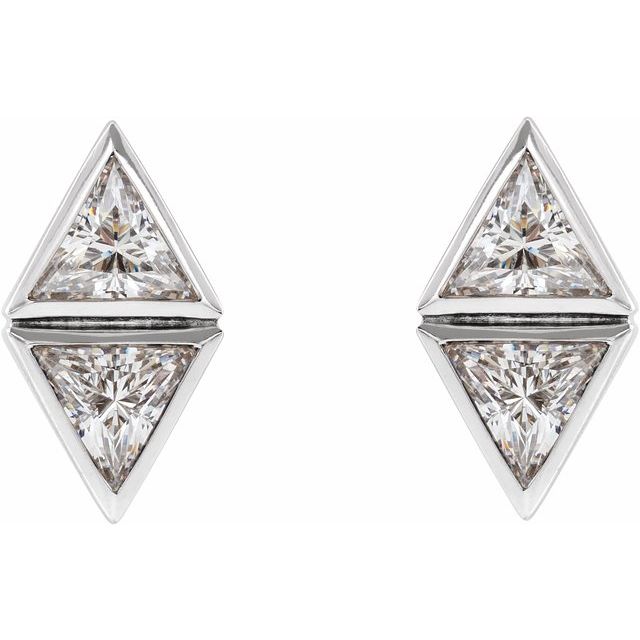 14K White Gold 2.5 X 2.5 X 2.5 Mm Triangle Friction Back Polished Two-Stone Bezel-Set Earrings