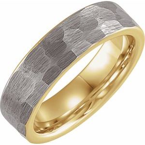 18K Yellow Or White Or Rose Gold PVD Tungsten 6 mm Flat Hammered Band