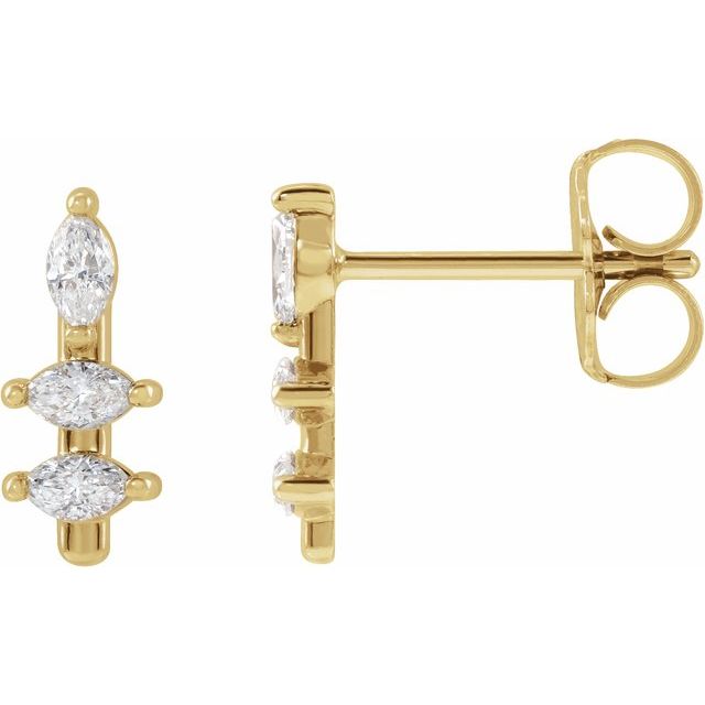 14K Yellow Gold Marquise 3 X 1.5 Mm Friction Polished 1/5 Ctw Natural Diamond Bar Earrings