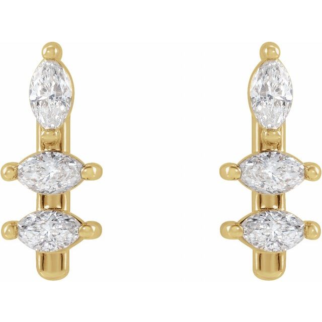 14K Yellow Gold Marquise 3 X 1.5 Mm Friction Polished 1/5 Ctw Natural Diamond Bar Earrings