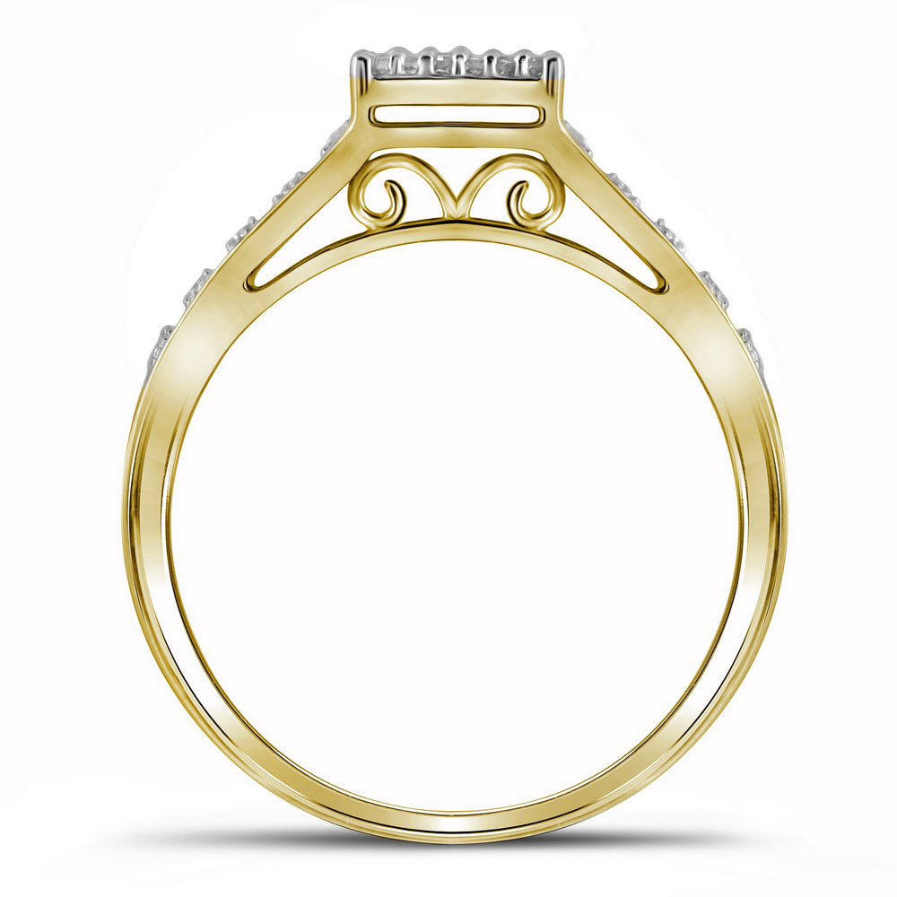 10K Yellow Gold Round Diamond Square Bridal Wedding Ring Band Set 1/4 Cttw, Womens Size: 5-10