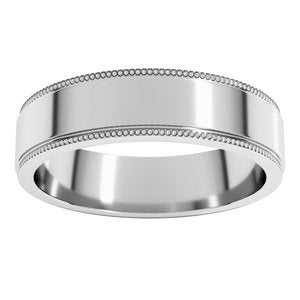 10K White Gold 5 mm Milgrain Flat with Edge Band