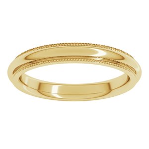 10K Yellow Gold 3 Mm Milgrain Half Round Comfort Fit With Edge Band Size 8